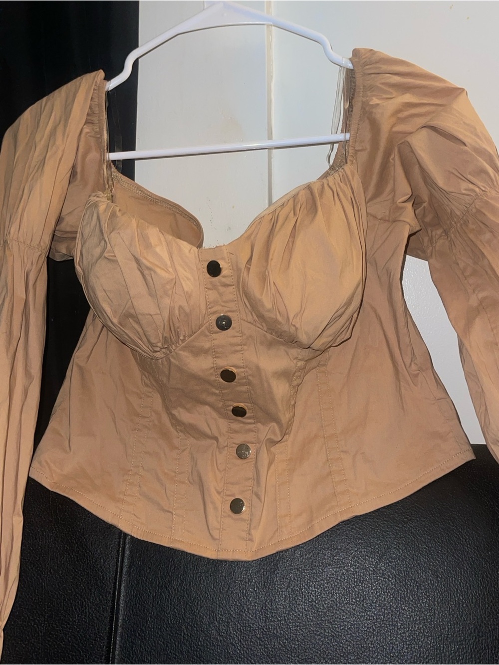 Fashion Nova Khaki Brunch in Calabasas LS Bustier Button-Front Top Size XL NWT - Picture 7 of 11
